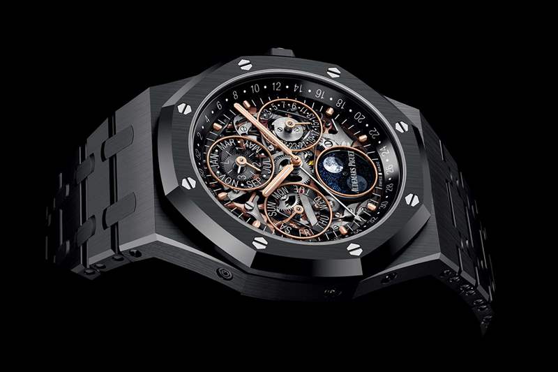 愛彼皇家橡樹萬年歷鏤空黑色陶瓷腕表-復刻表