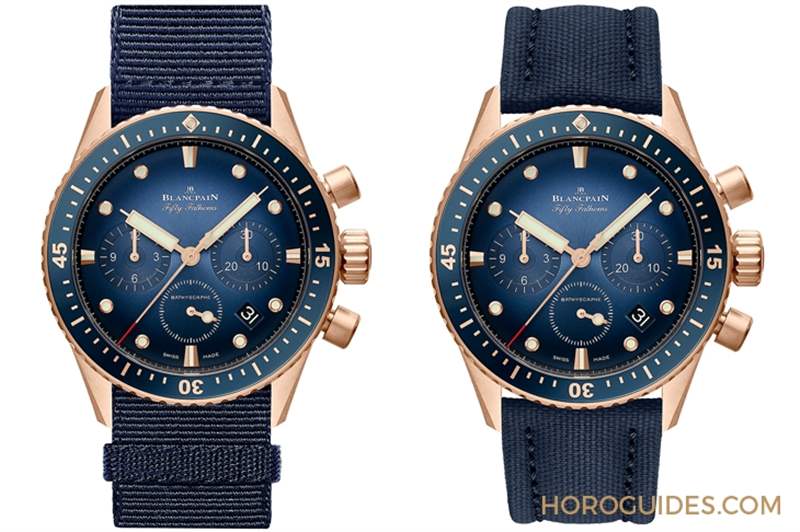 18K紅金藍面、23級鈦灰面，Blancpain五十噚深潛器飛返計時碼表兩款延伸新作-復刻表