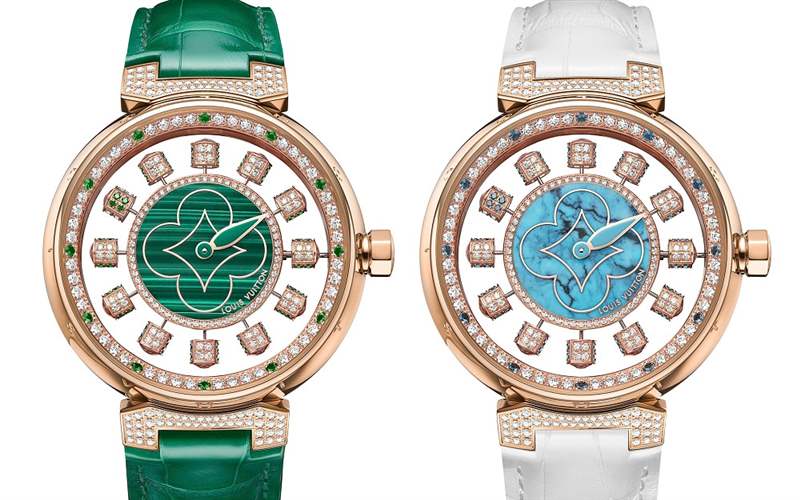 Louis Vuitton推出寶石表盤(pán)版Tambour Spin Time Air腕表:孔雀石,綠松石,寶石懸空表盤(pán)-復(fù)刻表