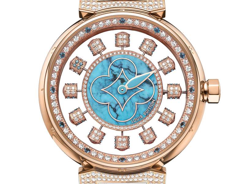 Louis Vuitton推出寶石表盤(pán)版Tambour Spin Time Air腕表:孔雀石,綠松石,寶石懸空表盤(pán)-復(fù)刻表