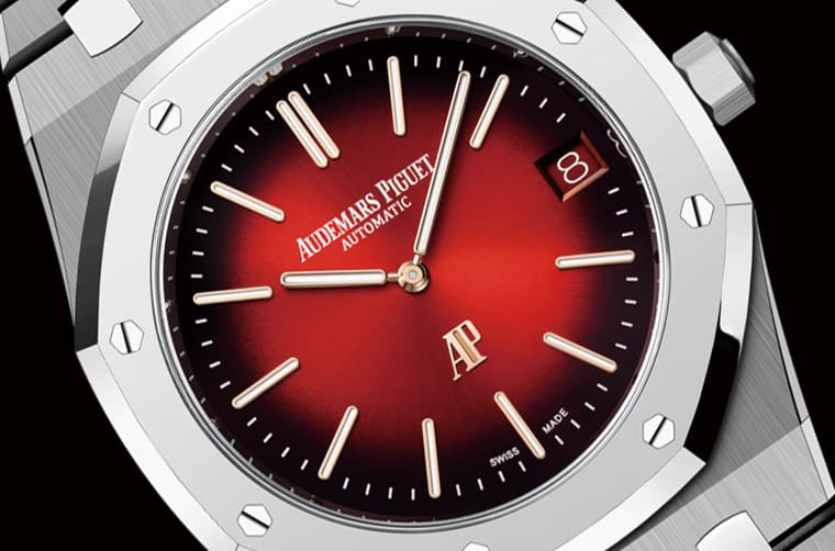 皇家橡樹Jumbo超薄表漸層紅面很吸睛連表殼材質(zhì)都有新組合-復(fù)刻表